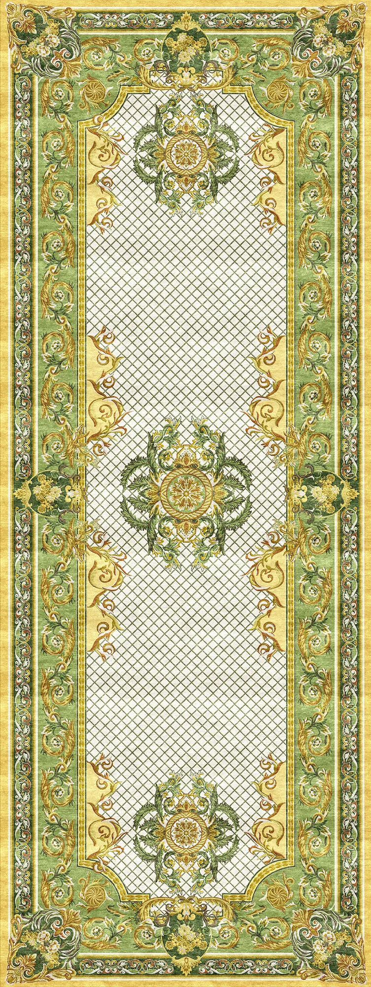 Sarelli Interiors Textiles Versailles Floral Medallion Classic Aubusson Style Custom Bespoke Elegant Italian Luxury Premium Handmade & Handtufted Area Rug Carpet, Made of TBA Material, With Cotton Backing, 2 Levels & Carving Processing Method, 8-14mm Thickness, Available in Bamboo Silk, Tencel, Viscose, Fine Wool, Flame Retardant & Stain Resistant Optional Finishes