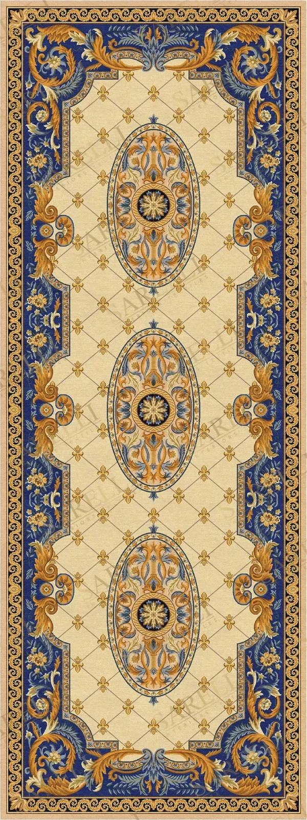 Sarelli Interiors Textiles Majilis Regal Aubusson Classic Aubusson Style Custom Bespoke Elegant Italian Luxury Premium Handmade & Handtufted Area Rug Carpet, Made of Viscose Material, With Cotton Backing, 2 Levels & Carving Processing Method, 8-14mm Thickness, Available in Bamboo Silk, Tencel, Viscose, Fine Wool, Flame Retardant & Stain Resistant Optional Finishes