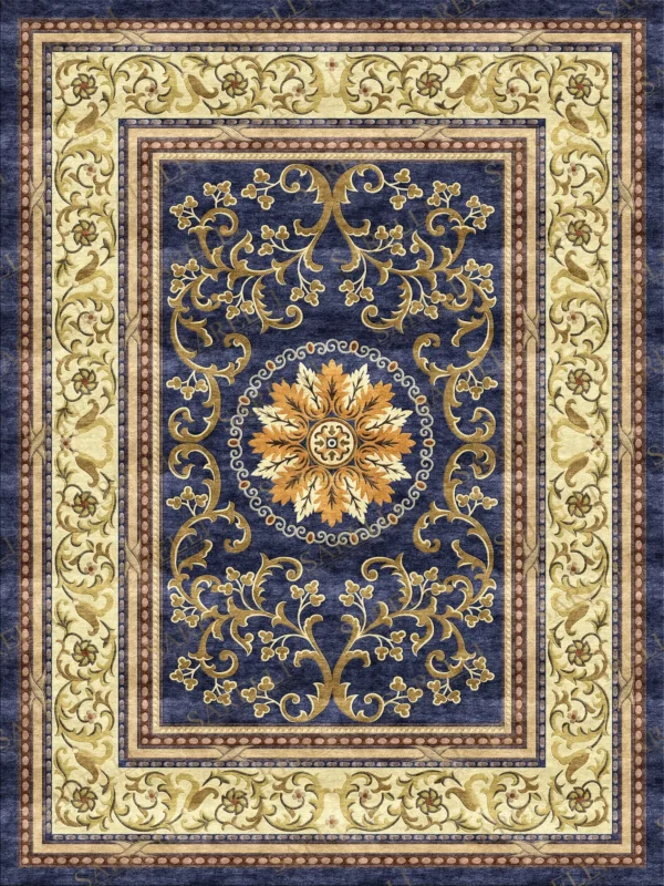 Sarelli Interiors Textiles Floral Sunburst Medallion Classic Aubusson Style Custom Bespoke Elegant Italian Luxury Premium Handmade & Handtufted Area Rug Carpet, Made of Viscose Material, With Cotton Backing, 2 Levels & Carving Processing Method, 8-14mm Thickness, Available in Bamboo Silk, Tencel, Viscose, Fine Wool, Flame Retardant & Stain Resistant Optional Finishes