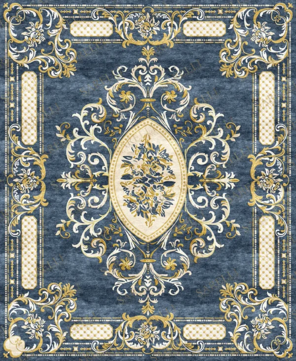 Sarelli Interiors Textiles Palatial Vine Cartouche Classic Timeless Style Custom Bespoke Elegant Italian Luxury Premium Handmade & Handtufted Area Rug Carpet, Made of Botanical Silk Material, With Cotton Backing, 2 Levels & Carving Processing Method, 8-14mm Thickness, Available in Bamboo Silk, Tencel, Viscose, Fine Wool, Flame Retardant & Stain Resistant Optional Finishes