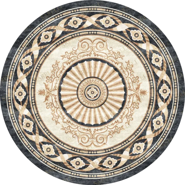 Sarelli Interiors Textiles Empire Sunray Circle Classic Neoclassic Style Custom Bespoke Elegant Italian Luxury Premium Handmade & Handtufted Area Rug Carpet, Made of Bamboo Silk Material, With Cotton Backing, High & Low Processing Method, 8-14mm Thickness, Available in Bamboo Silk, Tencel, Viscose, Fine Wool, Flame Retardant & Stain Resistant Optional Finishes