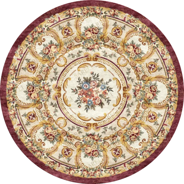 Sarelli Interiors Textiles Aristocrat Floral Carousel Classic Savonnerie Style Custom Bespoke Elegant Italian Luxury Premium Handmade & Handtufted Area Rug Carpet, Made of Viscose Material, With Cotton Backing, High & Low Processing Method, 8-14mm Thickness, Available in Bamboo Silk, Tencel, Viscose, Fine Wool, Flame Retardant & Stain Resistant Optional Finishes