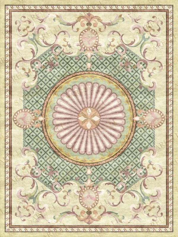 Sarelli Interiors Textiles Floral Rosette Imperial Classic Timeless Style Custom Bespoke Elegant Italian Luxury Premium Handmade & Handtufted Area Rug Carpet, Made of Botanical Silk Material, With Cotton Backing, 3 Levels Processing Method, 8-14mm Thickness, Available in Bamboo Silk, Tencel, Viscose, Fine Wool, Flame Retardant & Stain Resistant Optional Finishes
