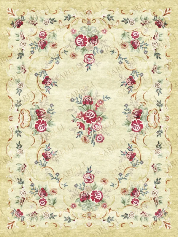 Sarelli Interiors Textiles Chateau Garden Whisper Classic Savonnerie Style Custom Bespoke Elegant Italian Luxury Premium Handmade & Handtufted Area Rug Carpet, Made of Viscose Material, With Cotton Backing, 1 Level Cut Pile Processing Method, 8-14mm Thickness, Available in Bamboo Silk, Tencel, Viscose, Fine Wool, Flame Retardant & Stain Resistant Optional Finishes