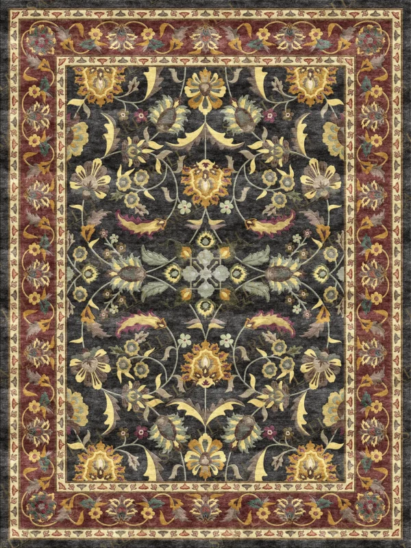 Sarelli Interiors Textiles Midnight Botanical Treasury Classic Aubusson Style Custom Bespoke Elegant Italian Luxury Premium Handmade & Handtufted Area Rug Carpet, Made of Viscose Material, With Cotton Backing, 1 Level Cut Pile Processing Method, 8-14mm Thickness, Available in Bamboo Silk, Tencel, Viscose, Fine Wool, Flame Retardant & Stain Resistant Optional Finishes