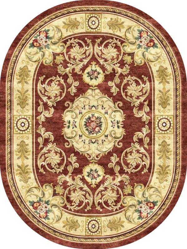 Sarelli Interiors Textiles Baroque Acanthus Oval Classic Aubusson Style Custom Bespoke Elegant Italian Luxury Premium Handmade & Handtufted Area Rug Carpet, Made of Viscose Material, With Cotton Backing, 2 Levels Processing Method, 8-14mm Thickness, Available in Bamboo Silk, Tencel, Viscose, Fine Wool, Flame Retardant & Stain Resistant Optional Finishes