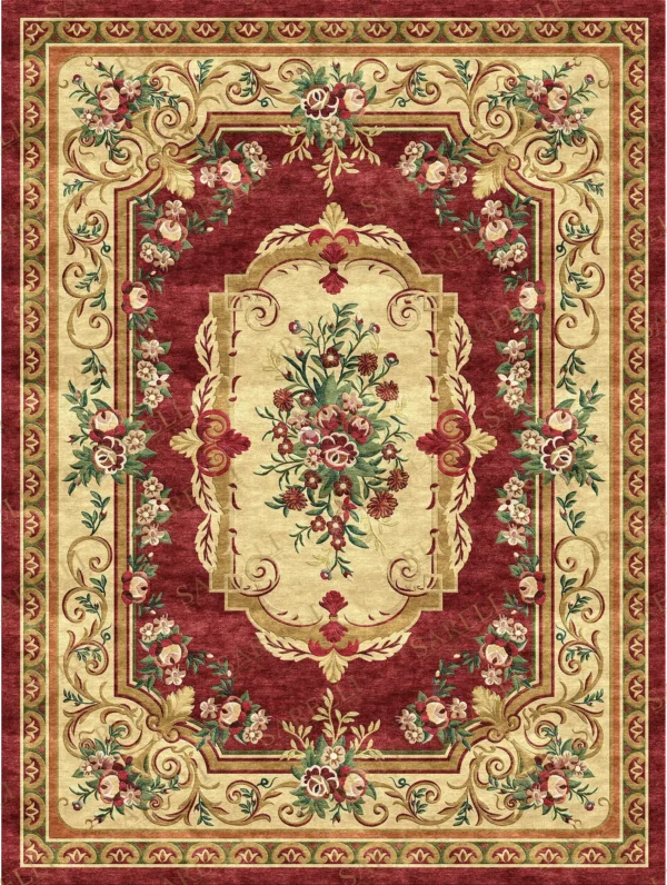 Sarelli Interiors Textiles Royal Floral Decor Classic Aubusson Style Custom Bespoke Elegant Italian Luxury Premium Handmade & Handtufted Area Rug Carpet, Made of Viscose Material, With Cotton Backing, High & Low Processing Method, 8-14mm Thickness, Available in Bamboo Silk, Tencel, Viscose, Fine Wool, Flame Retardant & Stain Resistant Optional Finishes