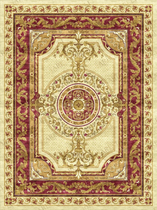 Sarelli Interiors Textiles Palace Shield Arabesque Classic Aubusson Style Custom Bespoke Elegant Italian Luxury Premium Handmade & Handtufted Area Rug Carpet, Made of Viscose Material, With Cotton Backing, High & Low Processing Method, 8-14mm Thickness, Available in Bamboo Silk, Tencel, Viscose, Fine Wool, Flame Retardant & Stain Resistant Optional Finishes