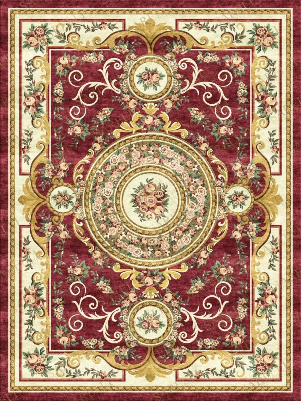 Sarelli Interiors Textiles Imperial Wreath Harmony Classic Savonnerie Style Custom Bespoke Elegant Italian Luxury Premium Handmade & Handtufted Area Rug Carpet, Made of Viscose Material, With Cotton Backing, 1 Level Cut Pile & Carving Processing Method, 8-14mm Thickness, Available in Bamboo Silk, Tencel, Viscose, Fine Wool, Flame Retardant & Stain Resistant Optional Finishes