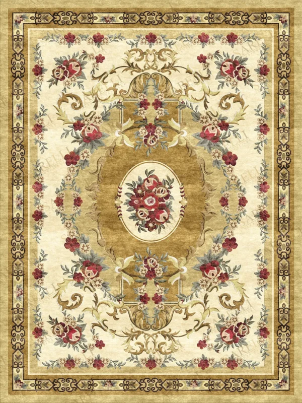 Sarelli Interiors Textiles Byzantine Floral Tribute Classic Savonnerie Style Custom Bespoke Elegant Italian Luxury Premium Handmade & Handtufted Area Rug Carpet, Made of Viscose Material, With Cotton Backing, High & Low Processing Method, 8-14mm Thickness, Available in Bamboo Silk, Tencel, Viscose, Fine Wool, Flame Retardant & Stain Resistant Optional Finishes