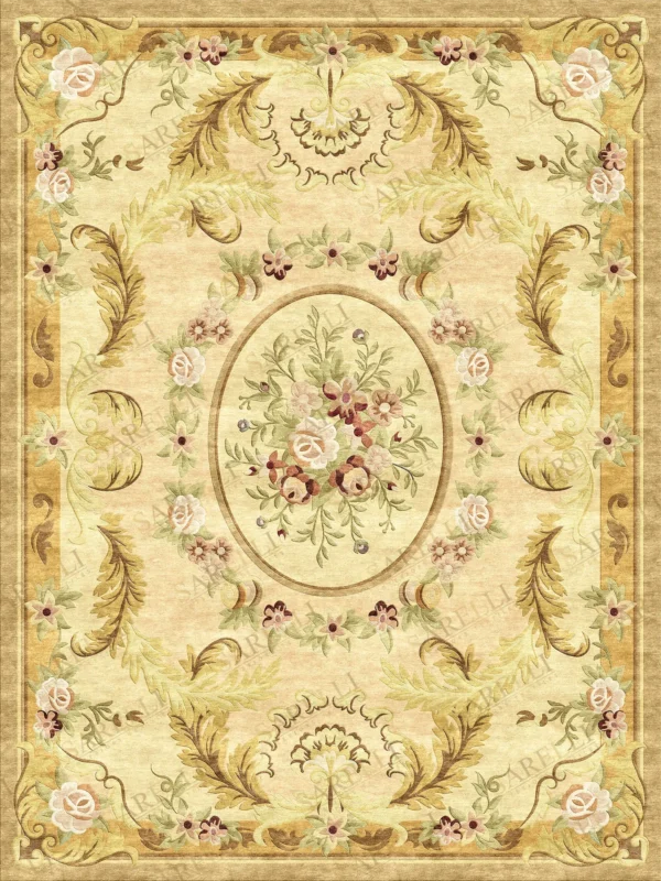 Sarelli Interiors Textiles Alabaster Feather Garland Classic Savonnerie Style Custom Bespoke Elegant Italian Luxury Premium Handmade & Handtufted Area Rug Carpet, Made of Viscose Material, With Cotton Backing, 1 Level Cut Pile Processing Method, 8-14mm Thickness, Available in Bamboo Silk, Tencel, Viscose, Fine Wool, Flame Retardant & Stain Resistant Optional Finishes