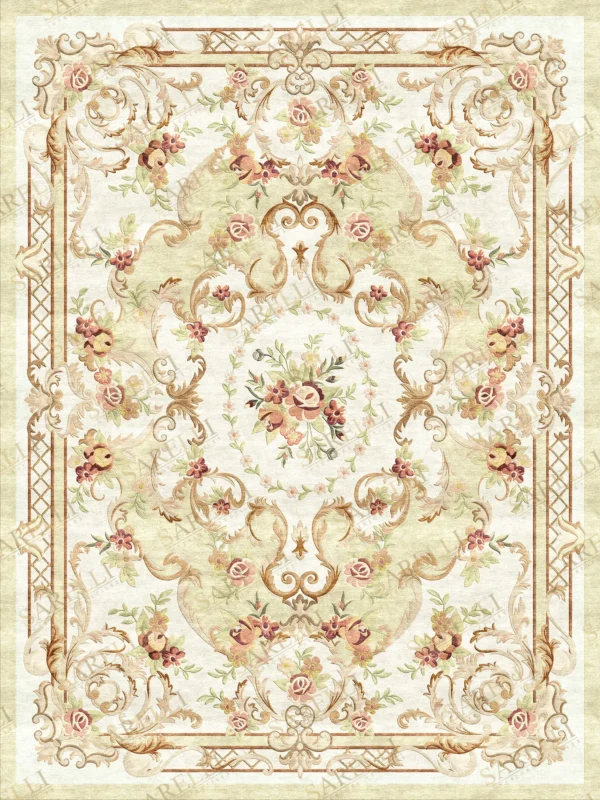 Sarelli Interiors Textiles Ethereal Blossom Reverie Classic Savonnerie Style Custom Bespoke Elegant Italian Luxury Premium Handmade & Handtufted Area Rug Carpet, Made of Viscose Material, With Cotton Backing, 1 Level Cut Pile Processing Method, 8-14mm Thickness, Available in Bamboo Silk, Tencel, Viscose, Fine Wool, Flame Retardant & Stain Resistant Optional Finishes