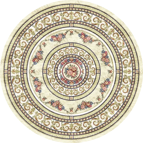 Sarelli Interiors Textiles Classical Bouquet Concentric Classic Aubusson Style Custom Bespoke Elegant Italian Luxury Premium Handmade & Handtufted Area Rug Carpet, Made of Viscose Material, With Cotton Backing, 1 Level Cut Pile Processing Method, 8-14mm Thickness, Available in Bamboo Silk, Tencel, Viscose, Fine Wool, Flame Retardant & Stain Resistant Optional Finishes