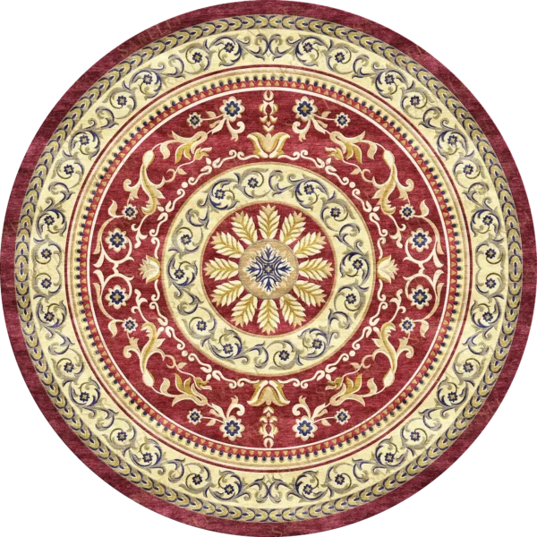 Sarelli Interiors Textiles Elegant Royal Round Classic Aubusson Style Custom Bespoke Elegant Italian Luxury Premium Handmade & Handtufted Area Rug Carpet, Made of Viscose Material, With Cotton Backing, High & Low Processing Method, 8-14mm Thickness, Available in Bamboo Silk, Tencel, Viscose, Fine Wool, Flame Retardant & Stain Resistant Optional Finishes