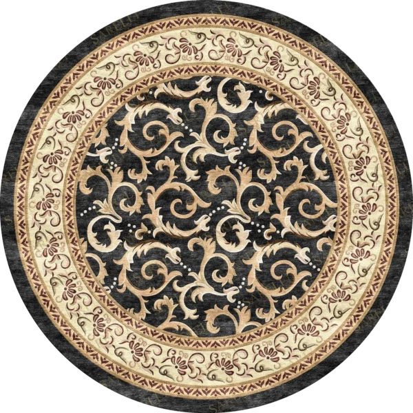 Sarelli Interiors Textiles Round Baroque Medallion Classic Timeless Style Custom Bespoke Elegant Italian Luxury Premium Handmade & Handtufted Area Rug Carpet, Made of Botanical Silk Material, With Cotton Backing, 2 Levels & Carving Processing Method, 8-14mm Thickness, Available in Bamboo Silk, Tencel, Viscose, Fine Wool, Flame Retardant & Stain Resistant Optional Finishes