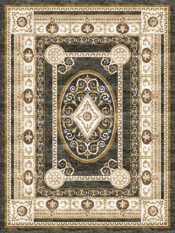 Sarelli Interiors Textiles Royal Compass Frame Classic Neoclassic Style Custom Bespoke Elegant Italian Luxury Premium Handmade & Handtufted Area Rug Carpet, Made of Bamboo Silk Material, With Cotton Backing, 1 Level Cut Pile Processing Method, 8-14mm Thickness, Available in Bamboo Silk, Tencel, Viscose, Fine Wool, Flame Retardant & Stain Resistant Optional Finishes