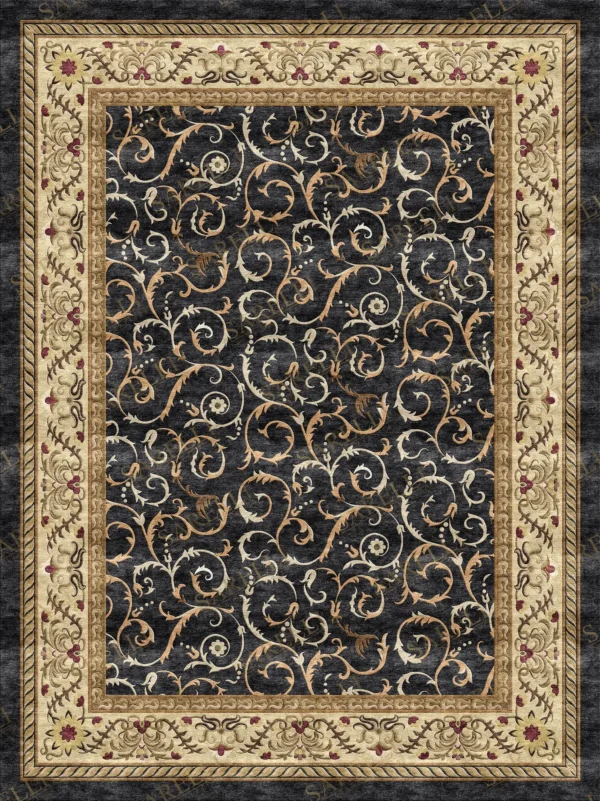 Sarelli Interiors Textiles Midnight Acanthus Tapestry Classic Aubusson Style Custom Bespoke Elegant Italian Luxury Premium Handmade & Handtufted Area Rug Carpet, Made of Viscose Material, With Cotton Backing, High & Low Processing Method, 8-14mm Thickness, Available in Bamboo Silk, Tencel, Viscose, Fine Wool, Flame Retardant & Stain Resistant Optional Finishes