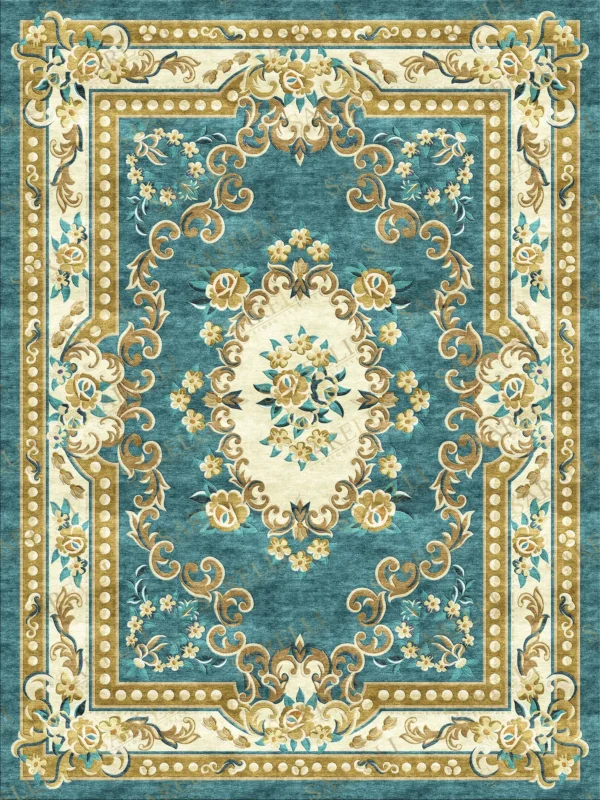 Sarelli Interiors Textiles Baroque Pearl Rosette Classic Aubusson Style Custom Bespoke Elegant Italian Luxury Premium Handmade & Handtufted Area Rug Carpet, Made of Viscose Material, With Cotton Backing, 3 Levels Processing Method, 8-14mm Thickness, Available in Bamboo Silk, Tencel, Viscose, Fine Wool, Flame Retardant & Stain Resistant Optional Finishes