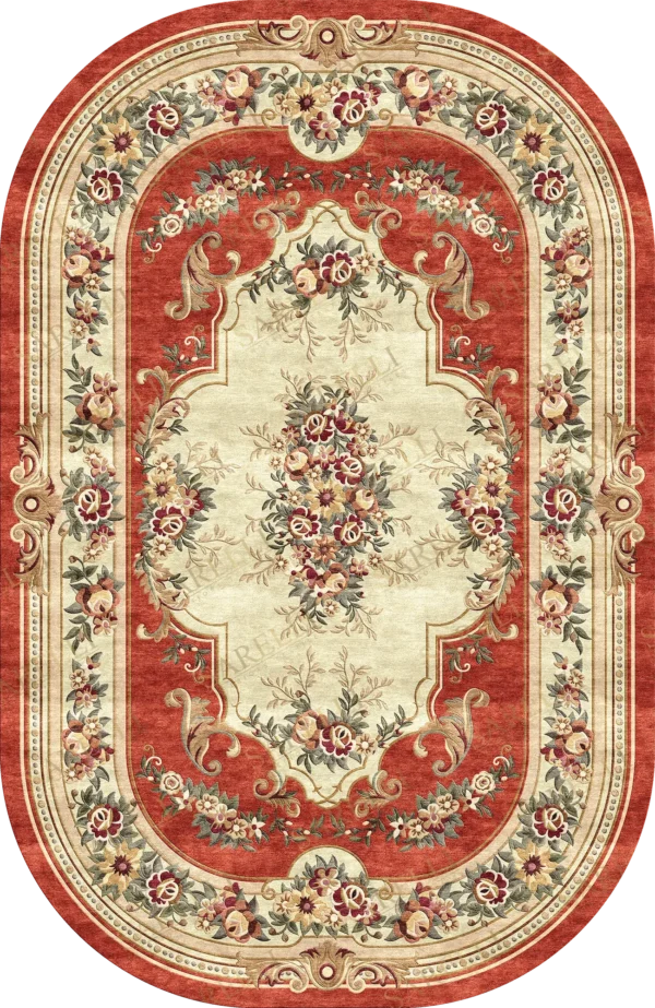 Sarelli Interiors Textiles Aubusson Garden Oval Classic Aubusson Style Custom Bespoke Elegant Italian Luxury Premium Handmade & Handtufted Area Rug Carpet, Made of Viscose Material, With Cotton Backing, 3 Levels Processing Method, 8-14mm Thickness, Available in Bamboo Silk, Tencel, Viscose, Fine Wool, Flame Retardant & Stain Resistant Optional Finishes