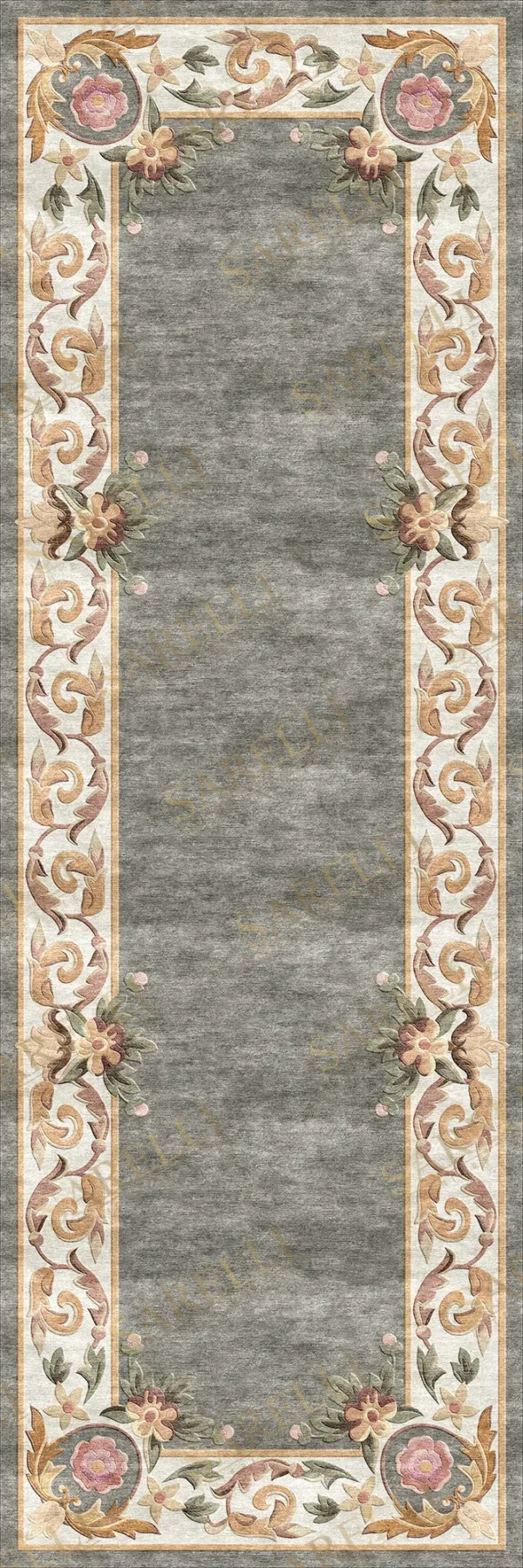 Sarelli Interiors Textiles Baroque Garden Passage Classic Timeless Style Custom Bespoke Elegant Italian Luxury Premium Handmade & Handtufted Area Rug Carpet, Made of Botanical Silk Material, With Cotton Backing, 2 Levels & Carving Processing Method, 8-14mm Thickness, Available in Bamboo Silk, Tencel, Viscose, Fine Wool, Flame Retardant & Stain Resistant Optional Finishes