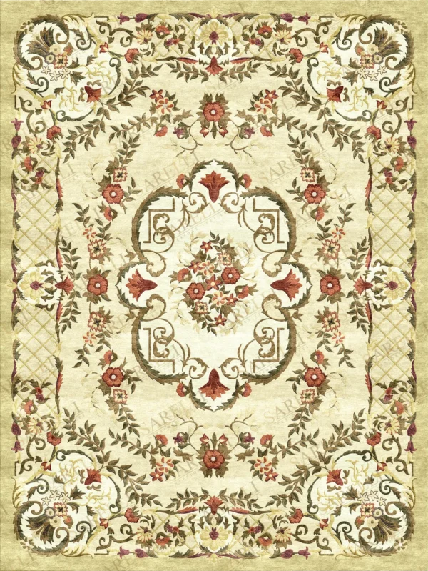 Sarelli Interiors Textiles Heritage Garland Majesty Classic Savonnerie Style Custom Bespoke Elegant Italian Luxury Premium Handmade & Handtufted Area Rug Carpet, Made of Viscose Material, With Cotton Backing, High & Low Processing Method, 8-14mm Thickness, Available in Bamboo Silk, Tencel, Viscose, Fine Wool, Flame Retardant & Stain Resistant Optional Finishes