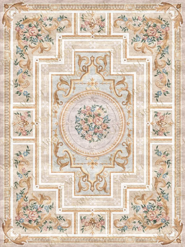 Sarelli Interiors Textiles Neoclassic Rosette Empire Classic Neoclassic Style Custom Bespoke Elegant Italian Luxury Premium Handmade & Handtufted Area Rug Carpet, Made of Bamboo Silk Material, With Cotton Backing, 2 Levels & Carving Processing Method, 8-14mm Thickness, Available in Bamboo Silk, Tencel, Viscose, Fine Wool, Flame Retardant & Stain Resistant Optional Finishes