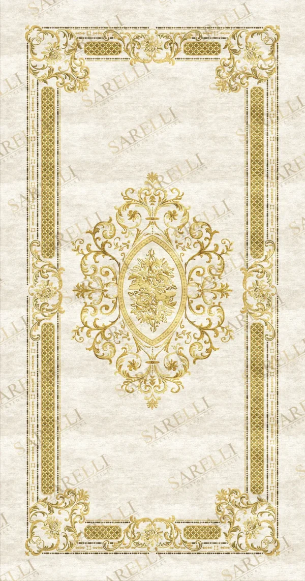Sarelli Interiors Textiles Gilded Versailles Legacy Classic Timeless Style Custom Bespoke Elegant Italian Luxury Premium Handmade & Handtufted Area Rug Carpet, Made of Botanical Silk Material, With Cotton Backing, 2 Levels & Carving Processing Method, 8-14mm Thickness, Available in Bamboo Silk, Tencel, Viscose, Fine Wool, Flame Retardant & Stain Resistant Optional Finishes