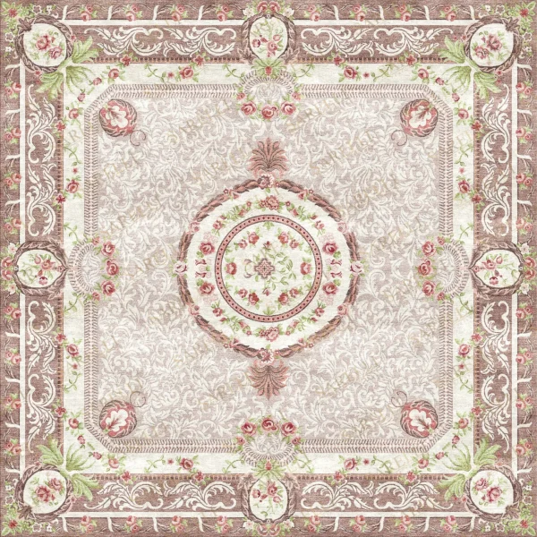Sarelli Interiors Textiles Savonnerie Floral Garland Classic Aubusson Style Custom Bespoke Elegant Italian Luxury Premium Handmade & Handtufted Area Rug Carpet, Made of Viscose Material, With Cotton Backing, High & Low Processing Method, 8-14mm Thickness, Available in Bamboo Silk, Tencel, Viscose, Fine Wool, Flame Retardant & Stain Resistant Optional Finishes