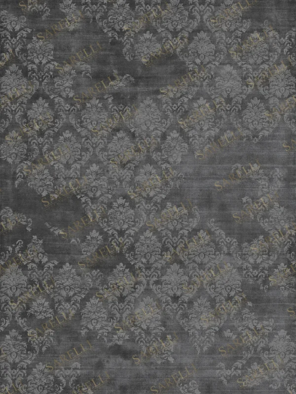 Sarelli Interiors Textiles Shadow Damask Contemporary Legacy Style Custom Bespoke Elegant Italian Luxury Premium Handmade & Handtufted Area Rug Carpet, Made of Viscose Material, With Cotton Backing, 2 Levels High & Low Processing Method, 8-14mm Thickness, Available in Bamboo Silk, Tencel, Viscose, Fine Wool, Flame Retardant & Stain Resistant Optional Finishes