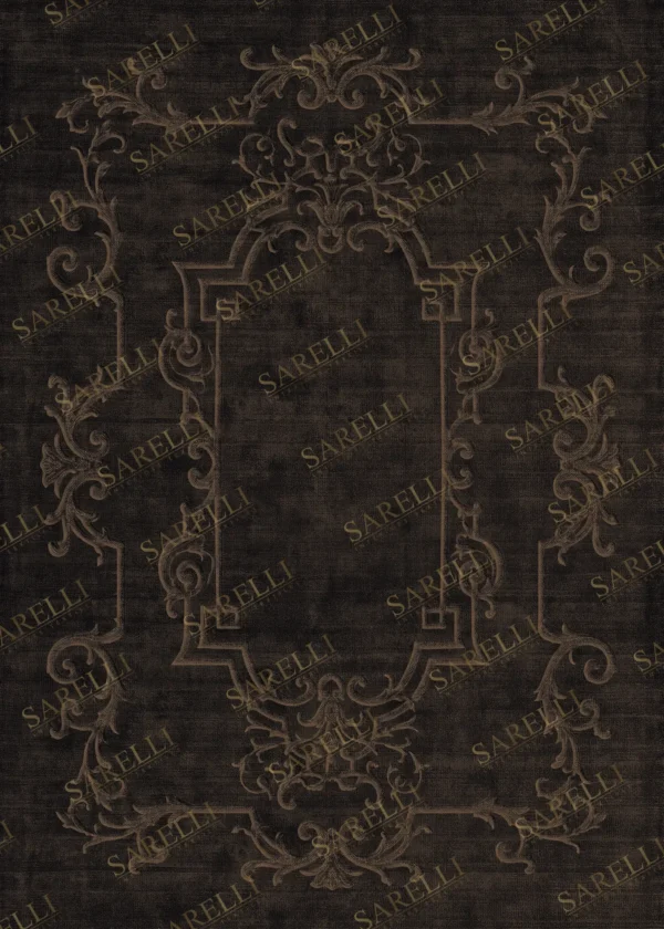 Sarelli Interiors Textiles Portal Scroll Contemporary Legacy Style Custom Bespoke Elegant Italian Luxury Premium Handmade & Handtufted Area Rug Carpet, Made of Viscose & Lurex Material, With Cotton Backing, Cut & Loop Processing Method, 8-14mm Thickness, Available in Bamboo Silk, Tencel, Viscose, Fine Wool, Flame Retardant & Stain Resistant Optional Finishes