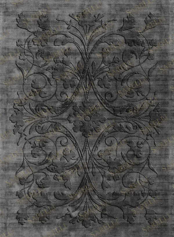 Sarelli Interiors Textiles Pearl Vine Contemporary Legacy Style Custom Bespoke Elegant Italian Luxury Premium Handmade & Handtufted Area Rug Carpet, Made of Botanical Silk Material, With Cotton Backing, 2 Levels High & Low & Carving Processing Method, 8-14mm Thickness, Available in Bamboo Silk, Tencel, Viscose, Fine Wool, Flame Retardant & Stain Resistant Optional Finishes