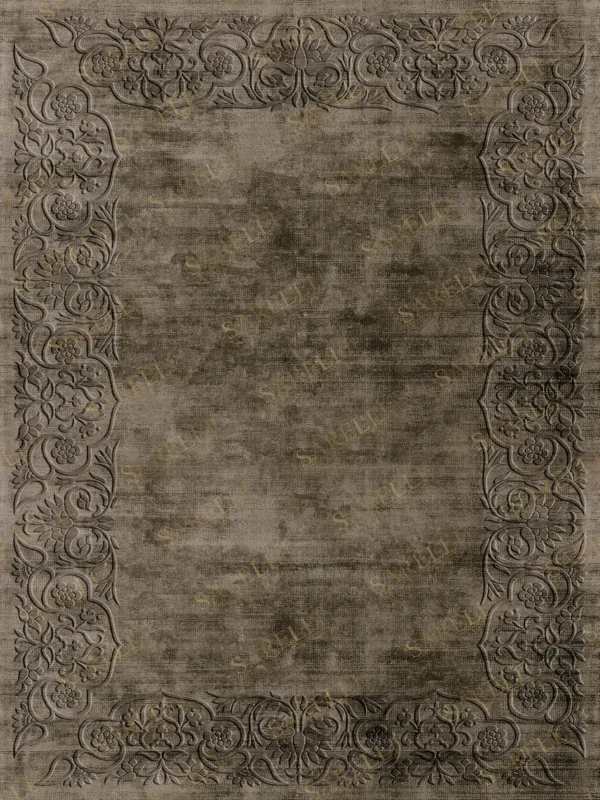 Sarelli Interiors Textiles Bloom Border Contemporary Legacy Style Custom Bespoke Elegant Italian Luxury Premium Handmade & Handtufted Area Rug Carpet, Made of Viscose & Lincoln Wool Material, With Cotton Backing, 2 Levels High & Low & Carving Processing Method, 8-14mm Thickness, Available in Bamboo Silk, Tencel, Viscose, Fine Wool, Flame Retardant & Stain Resistant Optional Finishes