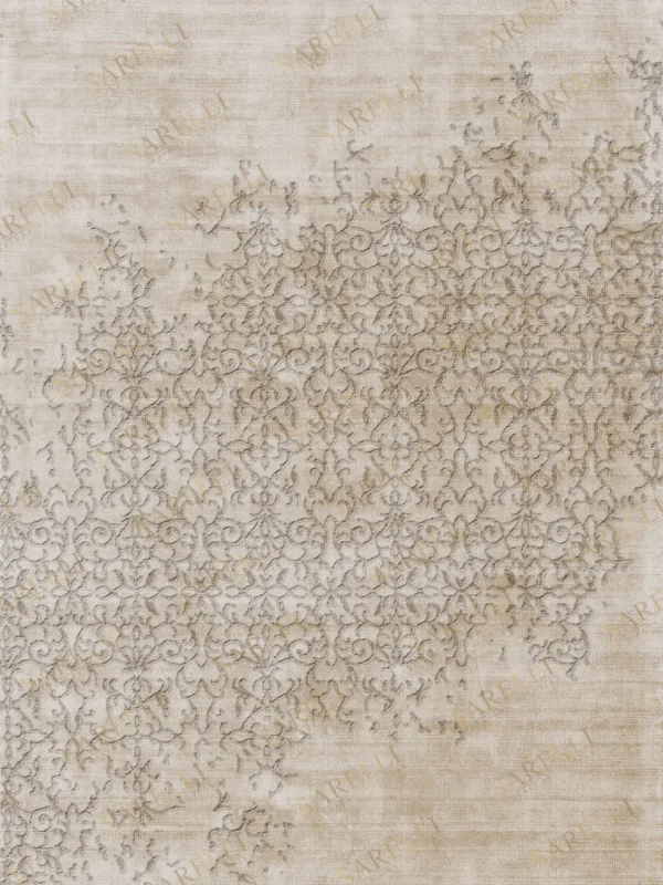 Sarelli Interiors Textiles Vanilla Trace Contemporary Whiteness Style Custom Bespoke Elegant Italian Luxury Premium Handmade & Handtufted Area Rug Carpet, Made of Bamboo Silk Material, With Cotton Backing, Cut & Loop Processing Method, 8-14mm Thickness, Available in Bamboo Silk, Tencel, Viscose, Fine Wool, Flame Retardant & Stain Resistant Optional Finishes