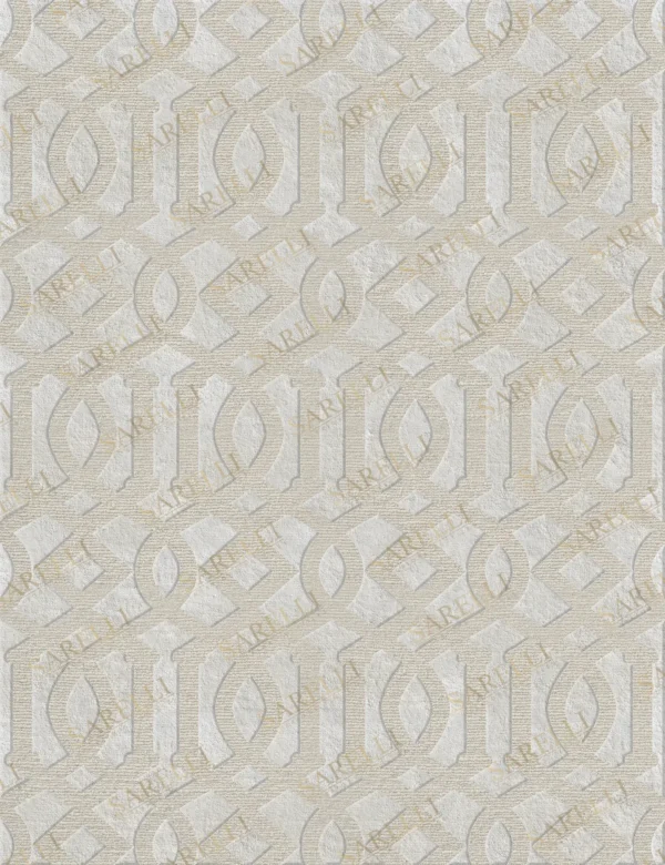 Sarelli Interiors Textiles Frost Labyrinth Contemporary Whiteness Style Custom Bespoke Elegant Italian Luxury Premium Handmade & Handtufted Area Rug Carpet, Made of Viscose Material, With Cotton Backing, 2 Levels High & Low Processing Method, 8-14mm Thickness, Available in Bamboo Silk, Tencel, Viscose, Fine Wool, Flame Retardant & Stain Resistant Optional Finishes
