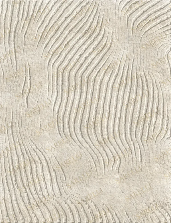 Sarelli Interiors Textiles Ivory Ripple Contemporary Whiteness Style Custom Bespoke Elegant Italian Luxury Premium Handmade & Handtufted Area Rug Carpet, Made of Bamboo Silk Material, With Cotton Backing, 2 Levels High & Low Processing Method, 8-14mm Thickness, Available in Bamboo Silk, Tencel, Viscose, Fine Wool, Flame Retardant & Stain Resistant Optional Finishes