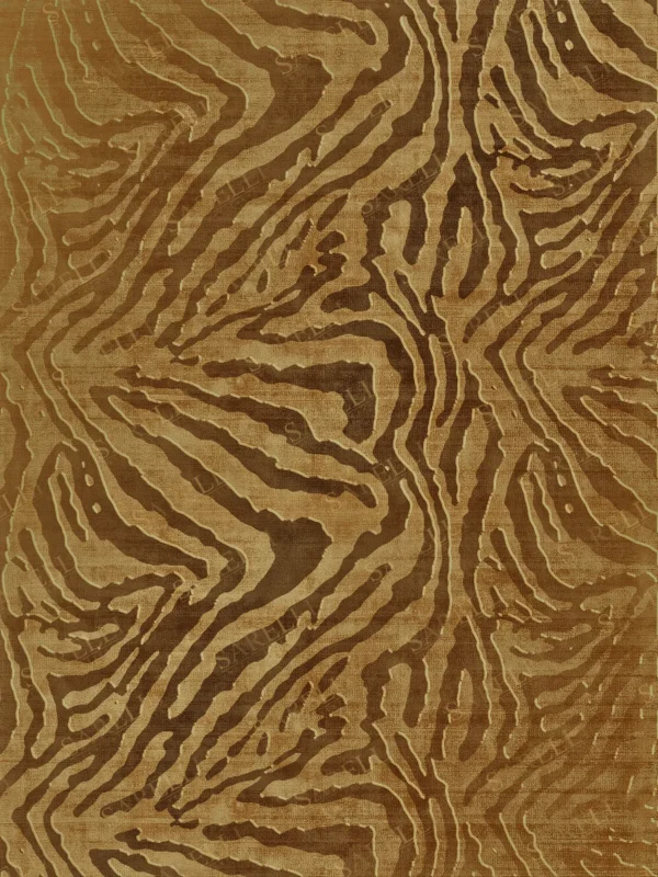 Sarelli Interiors Textiles Golden Zebra Contemporary Gold Selection Style Custom Bespoke Elegant Italian Luxury Premium Handmade & Handtufted Area Rug Carpet, Made of Bamboo Silk Material, With Cotton Backing, 2 Levels High & Low Processing Method, 8-14mm Thickness, Available in Bamboo Silk, Tencel, Viscose, Fine Wool, Flame Retardant & Stain Resistant Optional Finishes