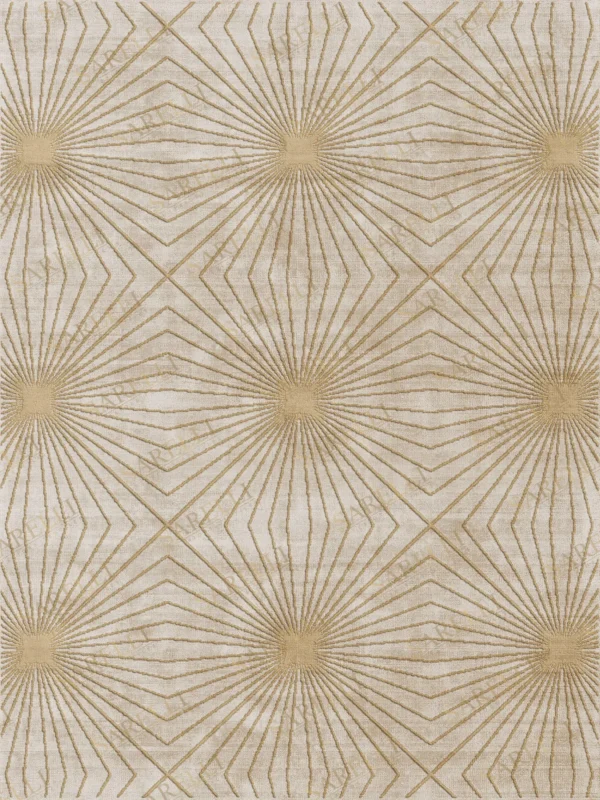 Sarelli Interiors Textiles Sunburst Dream Contemporary Gold Selection Style Custom Bespoke Elegant Italian Luxury Premium Handmade & Handtufted Area Rug Carpet, Made of Viscose & Lurex Material, With Cotton Backing, Cut & Loop Processing Method, 8-14mm Thickness, Available in Bamboo Silk, Tencel, Viscose, Fine Wool, Flame Retardant & Stain Resistant Optional Finishes