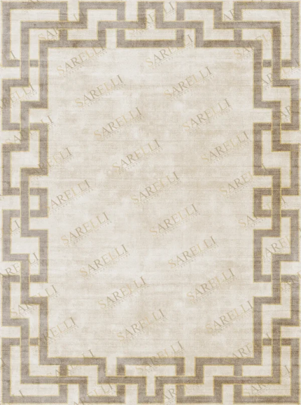 Sarelli Interiors Textiles Geometric Lines Contemporary Gold Selection Style Custom Bespoke Elegant Italian Luxury Premium Handmade & Handtufted Area Rug Carpet, Made of Viscose & Lurex Material, With Cotton Backing, 1 Level Cut Pile & Carving Processing Method, 8-14mm Thickness, Available in Bamboo Silk, Tencel, Viscose, Fine Wool, Flame Retardant & Stain Resistant Optional Finishes