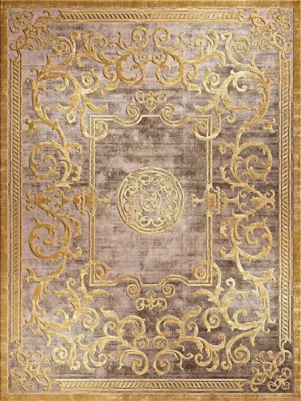 Sarelli Interiors Textiles Damasque Flourish Contemporary Gold Selection Style Custom Bespoke Elegant Italian Luxury Premium Handmade & Handtufted Area Rug Carpet, Made of Viscose Material, With Cotton Backing, 2 Levels High & Low Processing Method, 8-14mm Thickness, Available in Bamboo Silk, Tencel, Viscose, Fine Wool, Flame Retardant & Stain Resistant Optional Finishes