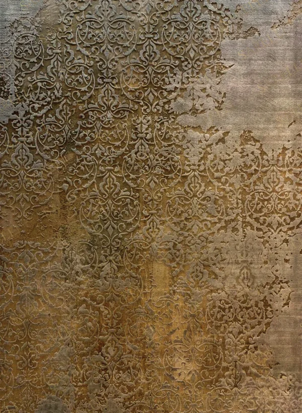 Sarelli Interiors Textiles Golden Damasque Contemporary Gold Selection Style Custom Bespoke Elegant Italian Luxury Premium Handmade & Handtufted Area Rug Carpet, Made of Viscose Material, With Cotton Backing, 2 Levels High & Low Processing Method, 8-14mm Thickness, Available in Bamboo Silk, Tencel, Viscose, Fine Wool, Flame Retardant & Stain Resistant Optional Finishes