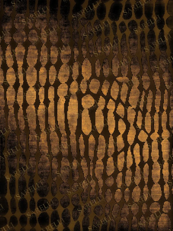 Sarelli Interiors Textiles Treasure Cascade Contemporary Gold Selection Style Custom Bespoke Elegant Italian Luxury Premium Handmade & Handtufted Area Rug Carpet, Made of Bamboo Silk Material, With Cotton Backing, 2 Levels High & Low Processing Method, 8-14mm Thickness, Available in Bamboo Silk, Tencel, Viscose, Fine Wool, Flame Retardant & Stain Resistant Optional Finishes
